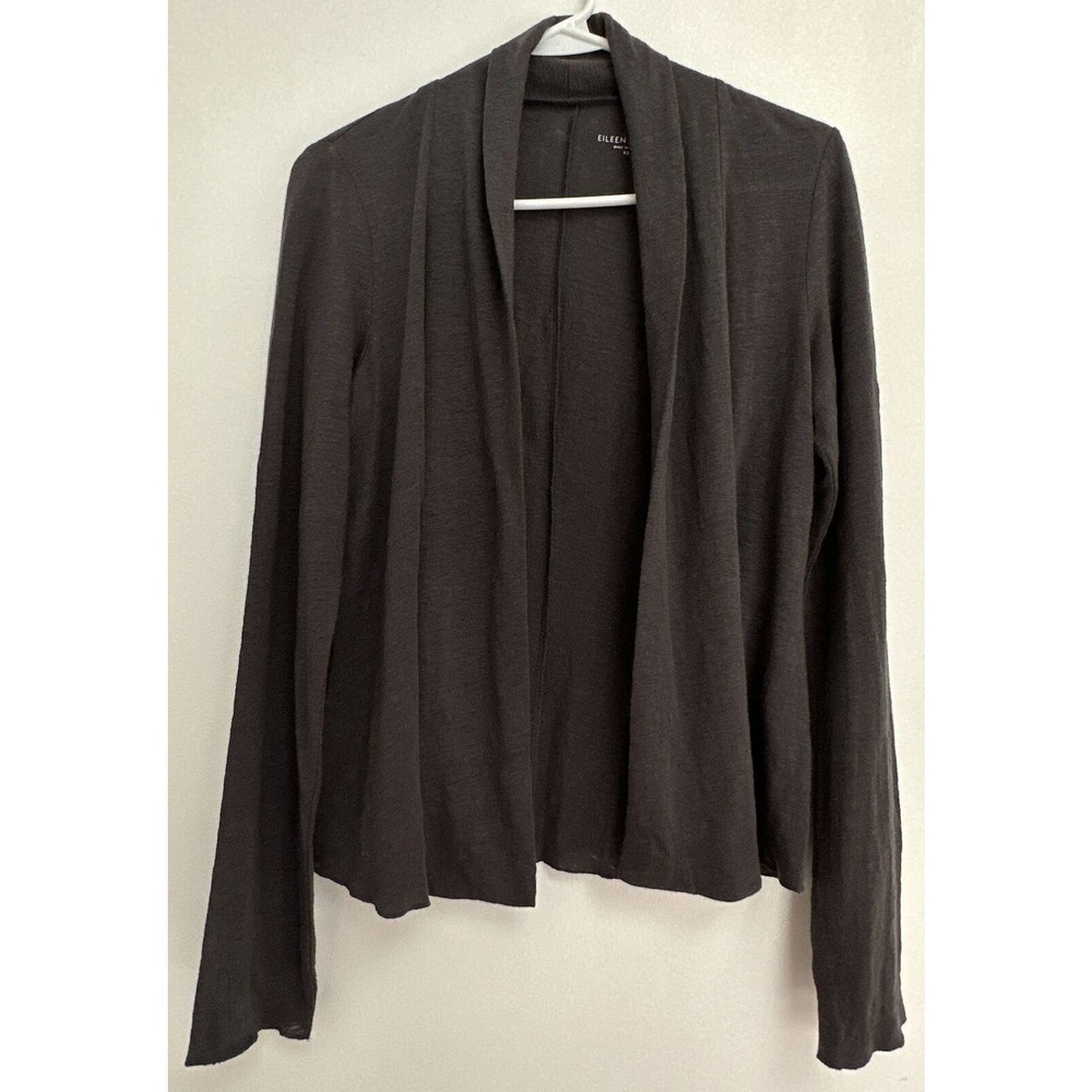 EILEEN FISHER Sweater XS Linen Cardigan Open Front Long Sleeve Gray